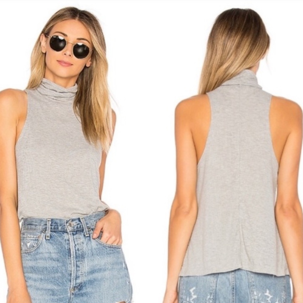 Free People Heather Gray Turtleneck Tank Top